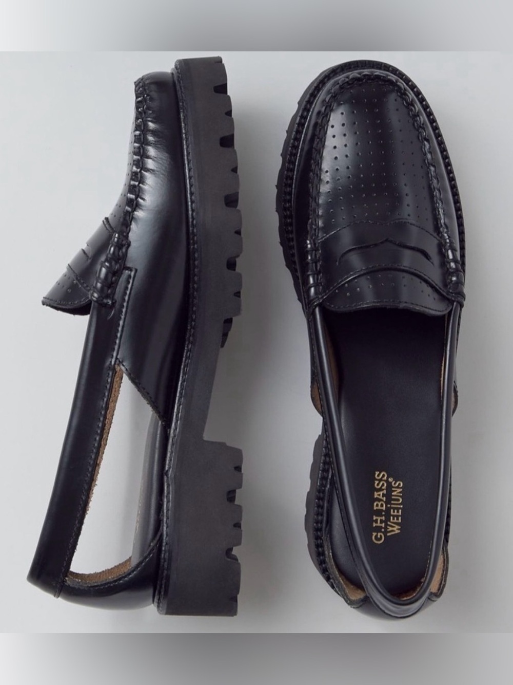 G.H. Bass & Co. Black Super Lug-Sole Penny Loafers Sz 5.5